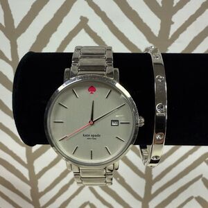 Kate Spade Silver Gramercy Watch & “Set In Stone” Hinge Bracelet 2 Piece Set